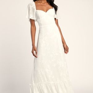 Lulu's Tailor Made For You White Jacquard Lace-Up Maxi Dress